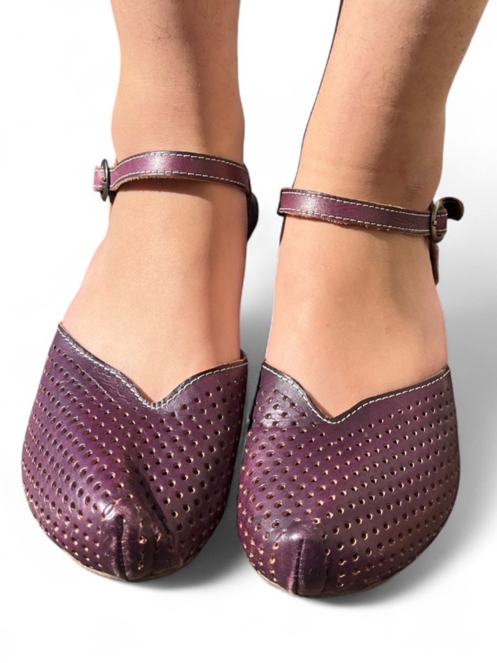 Spring Step L’Artiste Perforated Ankle-Strap Flats - Plum - eu39 or 8.5